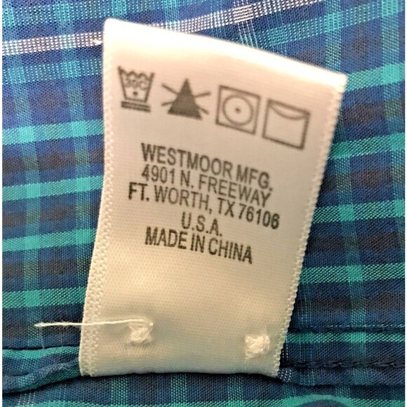 Panhandle Rough Stock Shirt Mens L Blue Plaid SS 100% Cotton Button Down Pocket - Picture 9 of 12